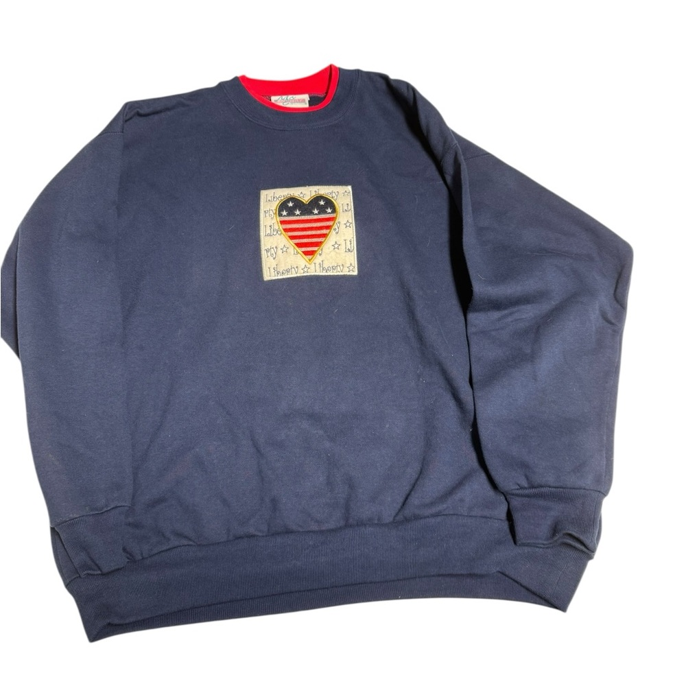 GrannyCore Navy Sweater with Heart Patch and Red Trim